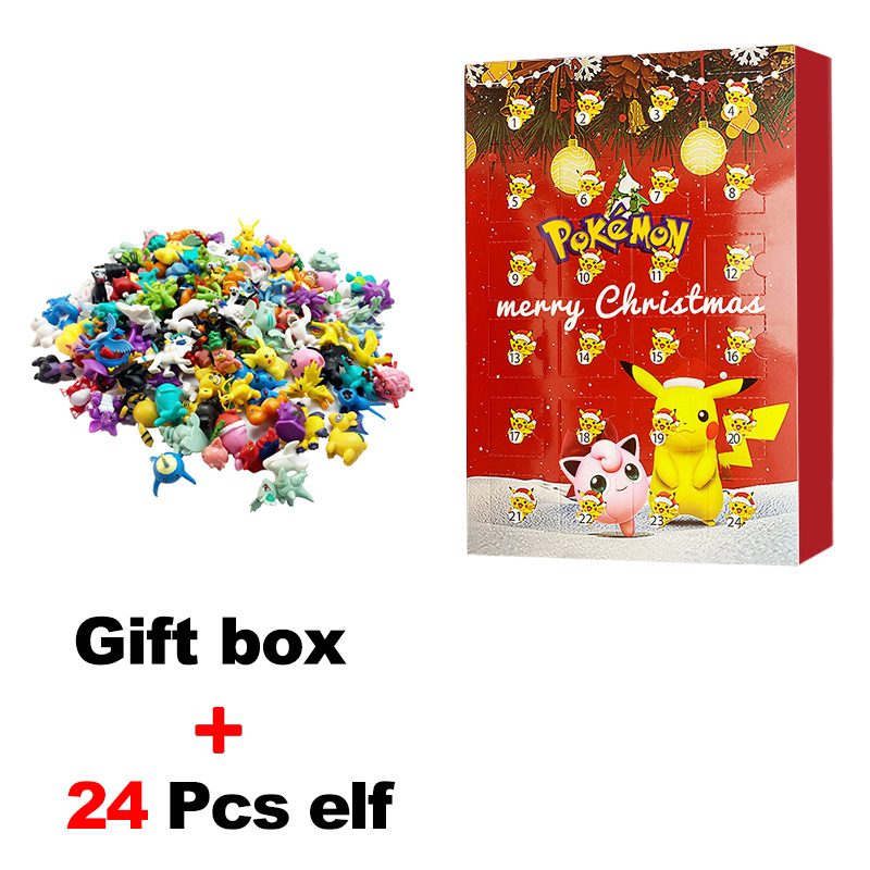 Christmas Advent Calendar Pokemon Cartoon Figures Xmas Countdown Calendar Anime Minifigures Kids Toy 2PCS Blind Box Set Gifts for Girls and Boys