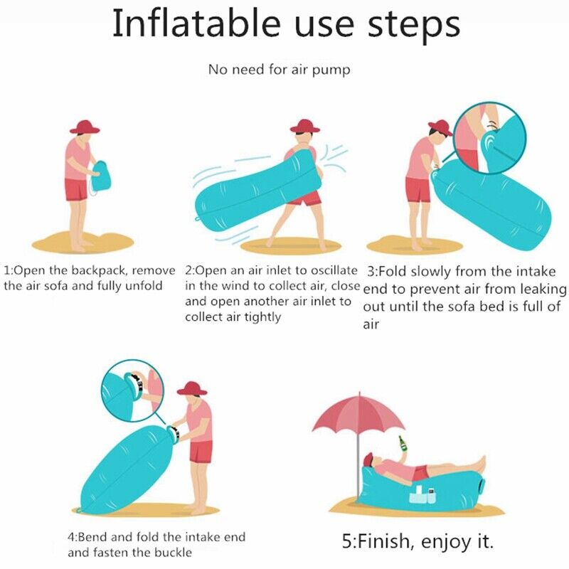 (Black and Gray) Fast Outdoor Inflatable Air Sofa Bed Lounger Sofa Lazy Sack Hangout Camping Beach Bag Hiking Chair No Need Air Pump