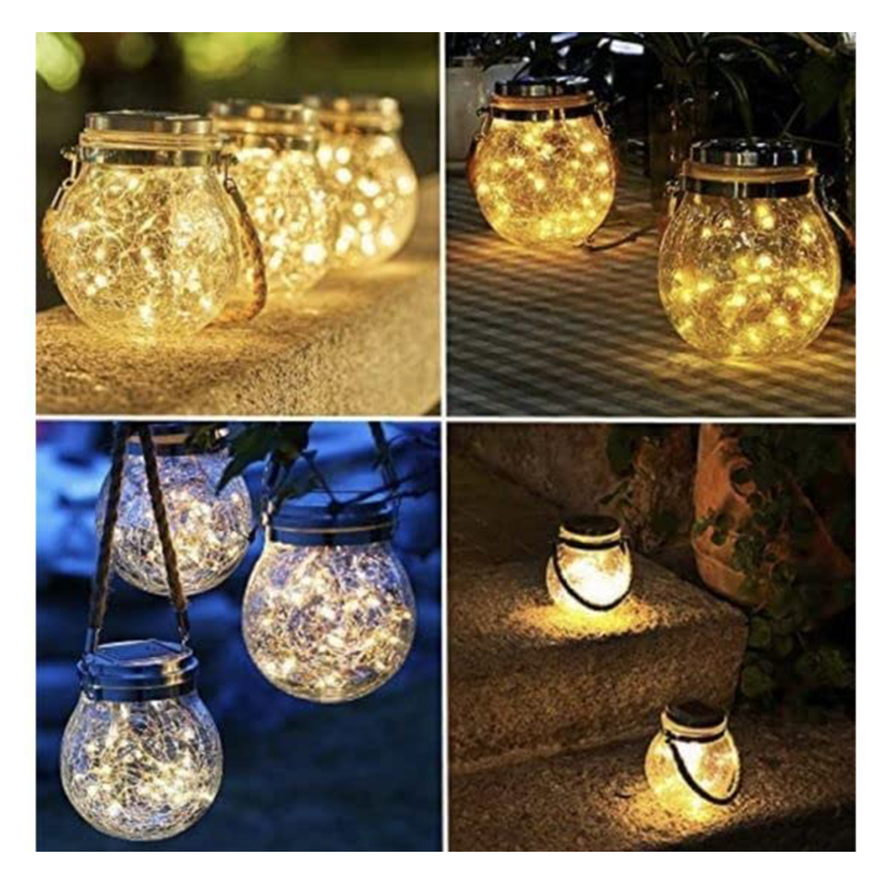 Solar Garden Lights Mason Jar Lights Garden Hanging Lantern Outdoor Waterproof Crackle Glass Lantern Table Lamp
