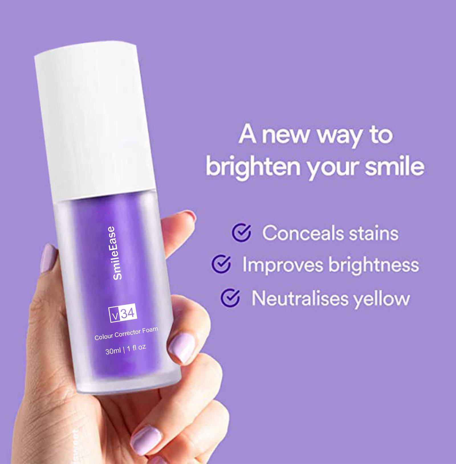 SmileEase V34 Colour Corrector Serum Tooth Whitening Purple Toothpaste Remove Tartar Repair Smoke Teeth Oral Health Care 30ml