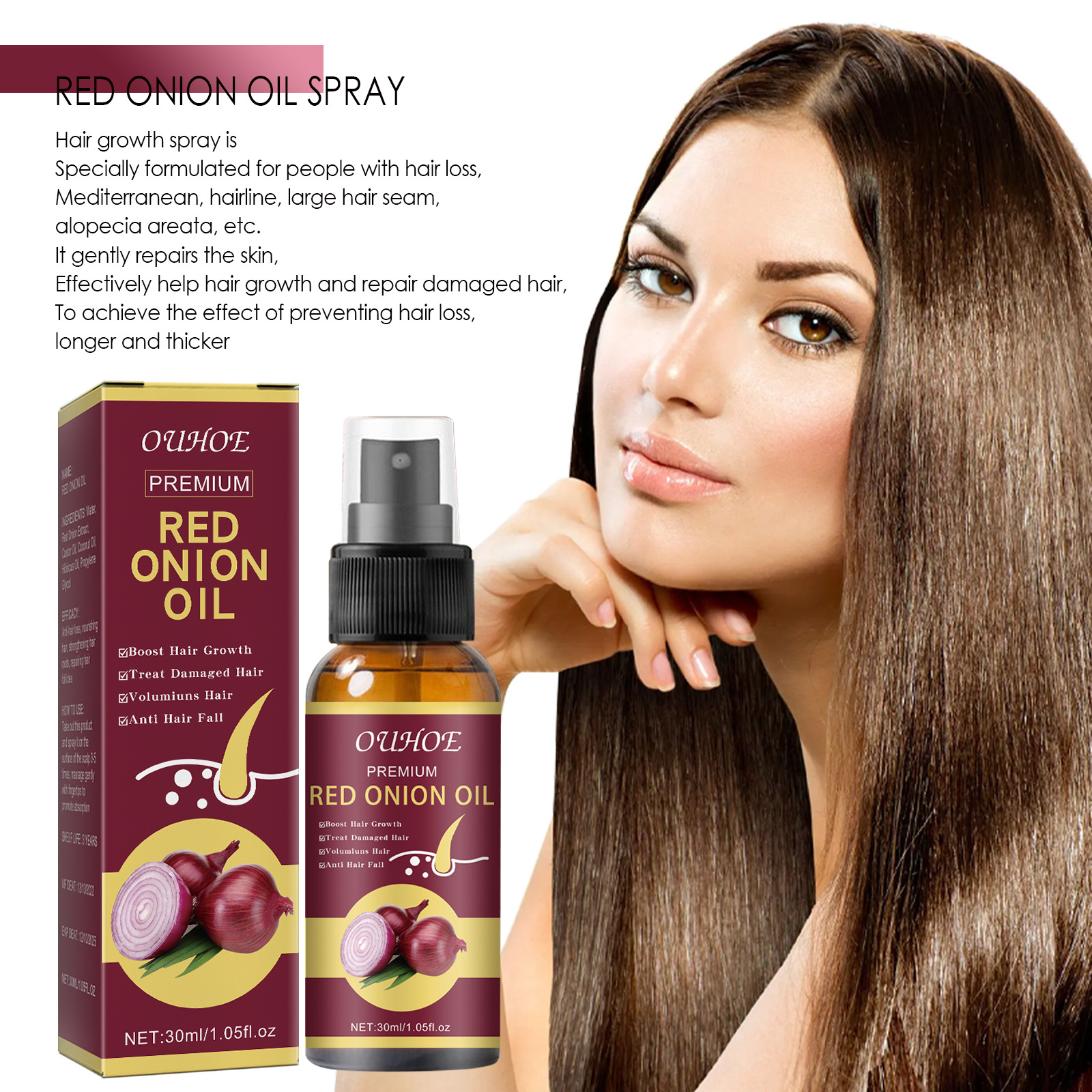 Onion Hair Thickening Spray Hair Anti-Loss Spray For Improving Scalp Circulation Stimulating Hair Growth Strengthening Home Use 30ml