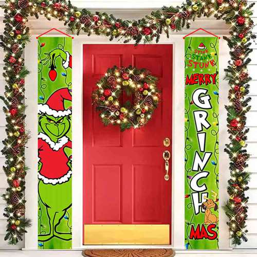 Grinch Christmas Decorations Grinch Porch Sign Door Banner Merry Grinchmas