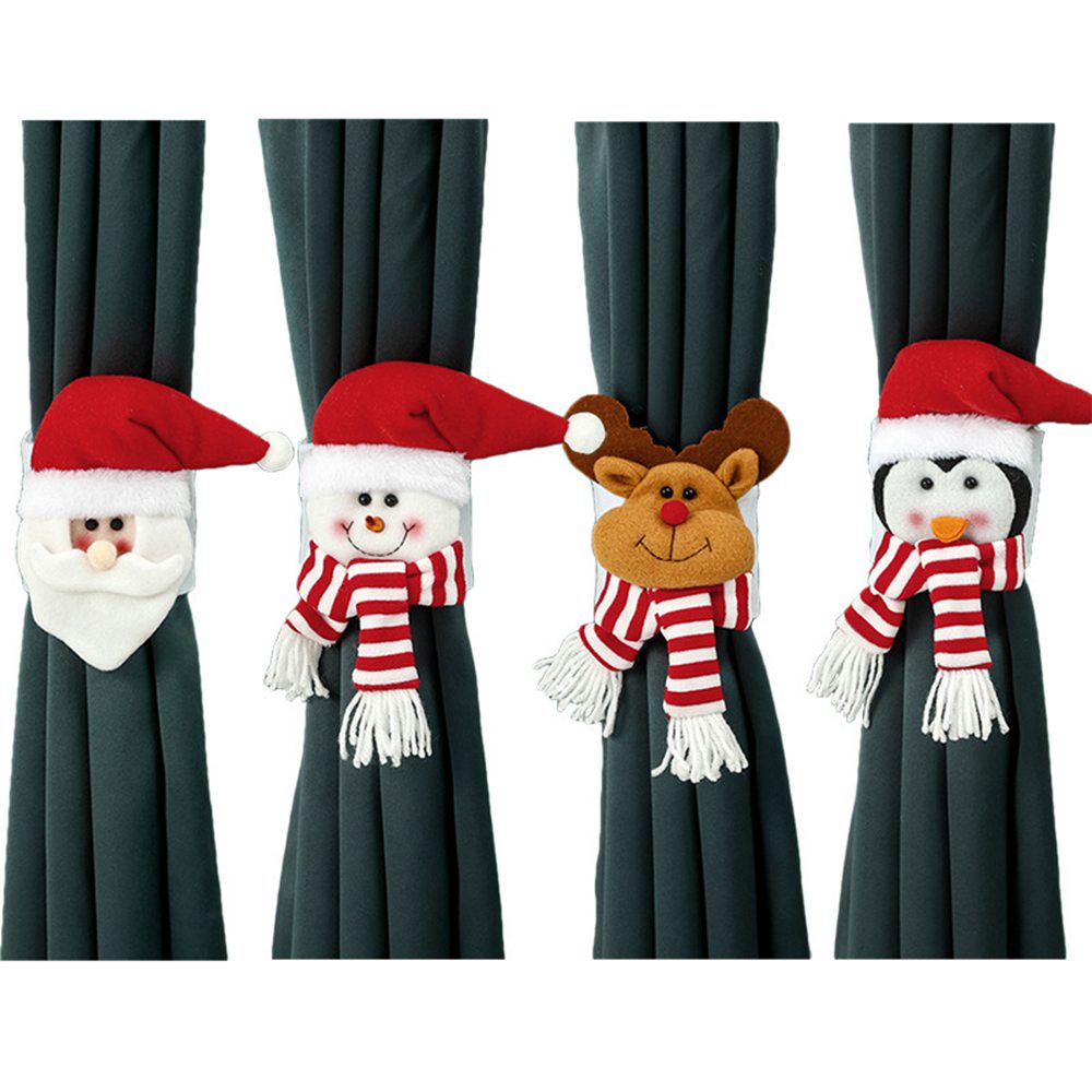 (1PCS Santa Claus) Christmas Curtain Tiebacks, Cute Christmas Curtain Buckle Ties Cartoon Santa Claus Snowman Elk Doll Christmas Curtain Decorations for Indoor Living Room Windows
