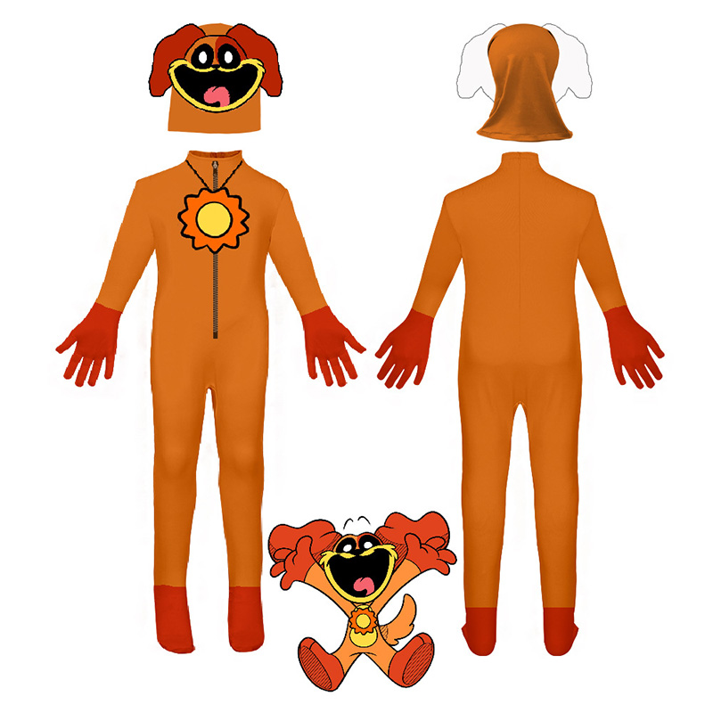 (110cm) Smiling Critters Costume Child Halloween Party Dress up With Head Cover Bodysuit Poppy Playtime DogDay
