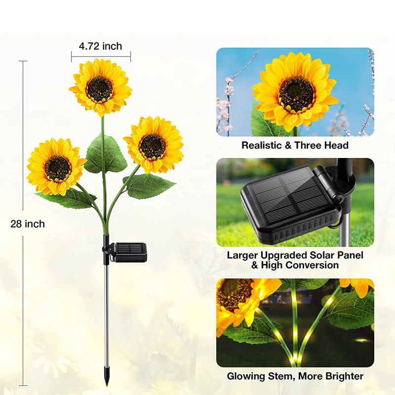3-Flower Solar Sunflower Lights for Yard Decor Waterproof Outdoor Garden Decorative Flower Ornaments for Lawn Patio Porch (1-Pack)
