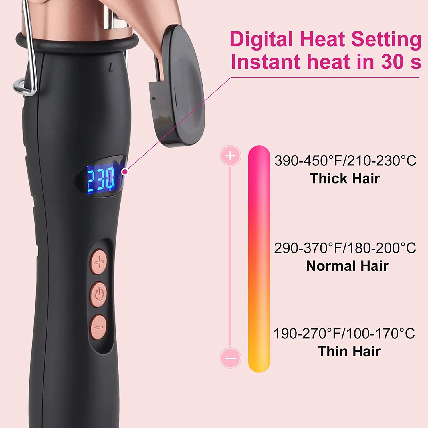 Large Barrel Curling Iron with Adjustable Temperature 38mm Curling Wand Curling Tongs  for Long & Medium Hair
