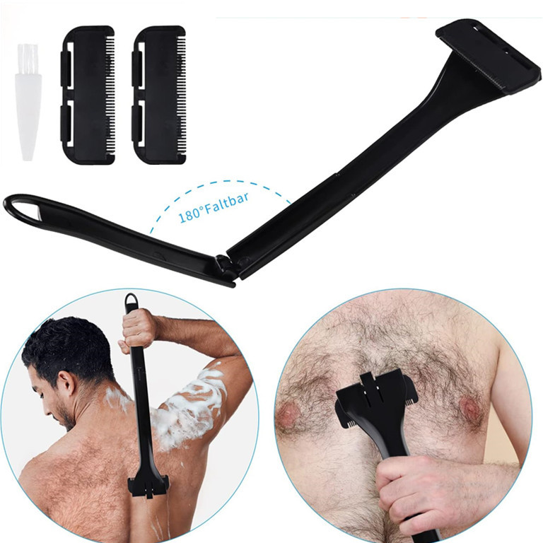 Adjustable Long Handle Manual Back Hair Shaver for Men Foldable Razor with Replaceable Blades