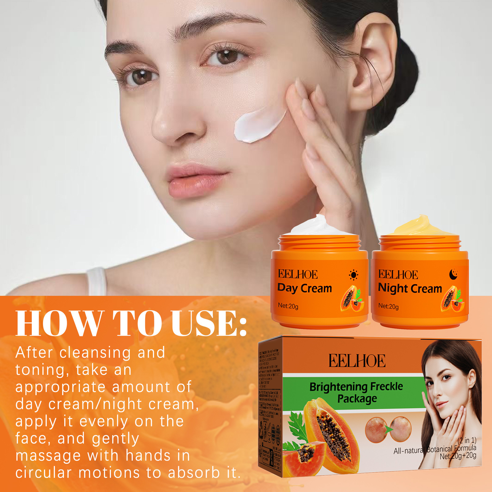 EELHOE Papaya Day Night Cream for Dark Spots Remover Melanin Anti Pigmentation Cream Brightening Moisturizing Reduce Dullness Spot Face Care