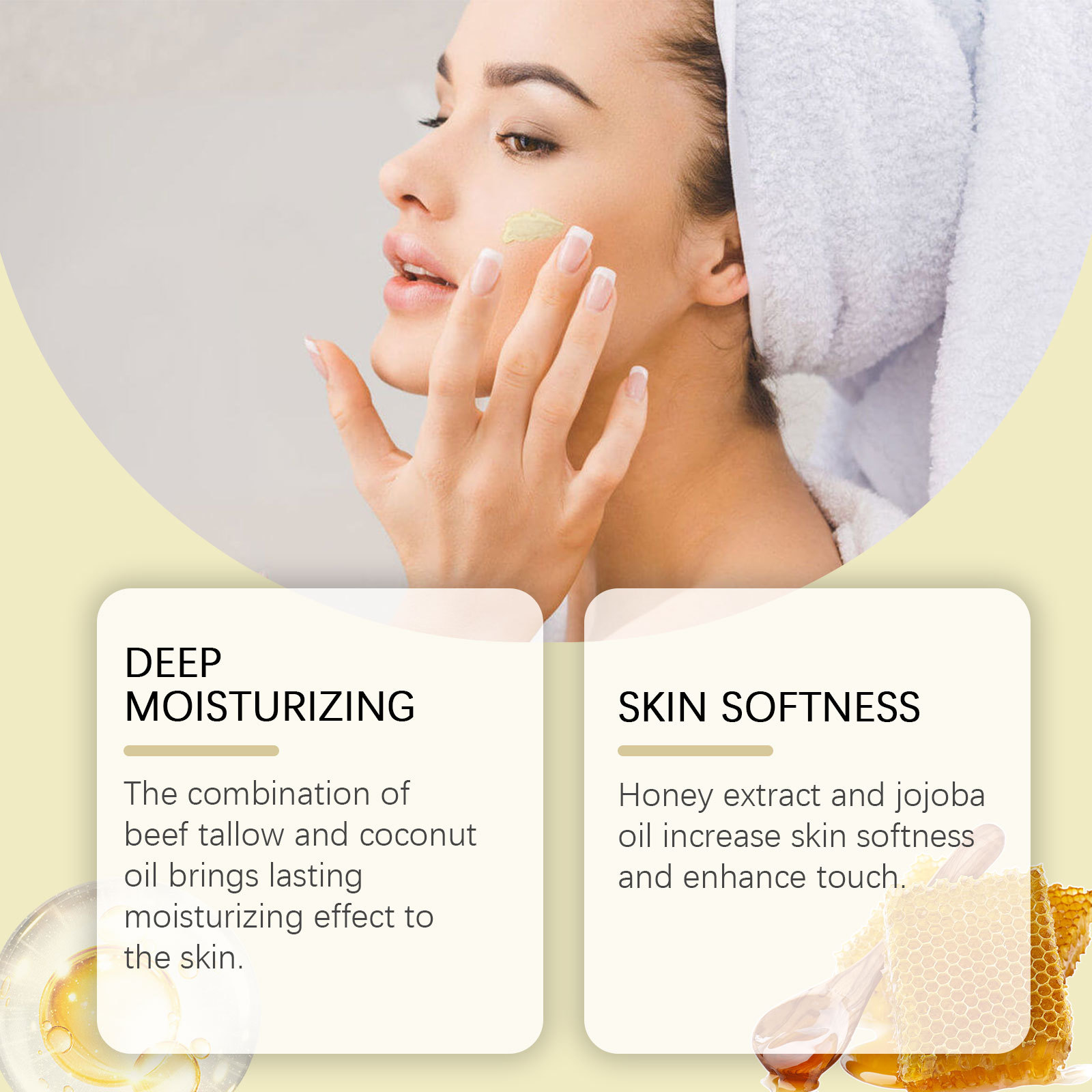 WoodSleep Beef Tallow Balm Moisturizer Sebum and Honey Cream Nourishing Softening Smoothing Relieve Dryness Face Body Cream Natural Beef Tallow Lotion