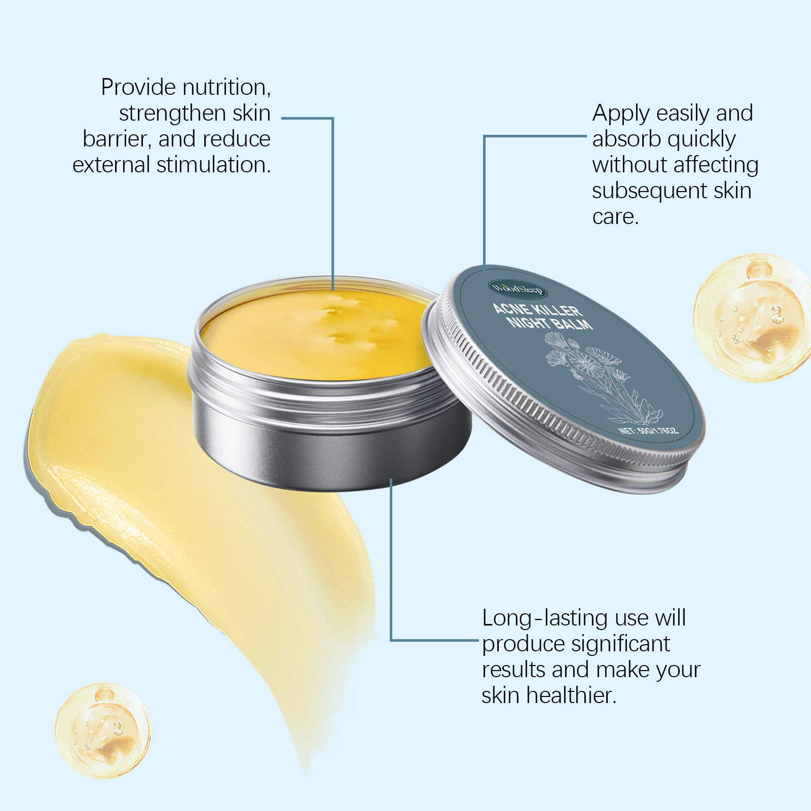 WOODSLEEP Acne Night Cream Face Cream Skin Oil Moisturizing Repair Pimple Fade Mark Deep Cleaning  Improve Large Pores 50g