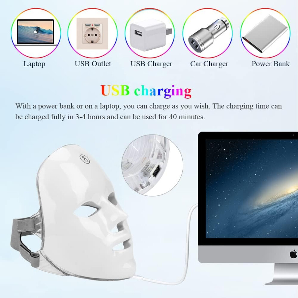 Light Therapy LED Face Mask,LED Photon Therapy 7 Color Light Treatment with Touch Button Anti Aging.Facial Light Therapy Mask Skin Facial Beauty