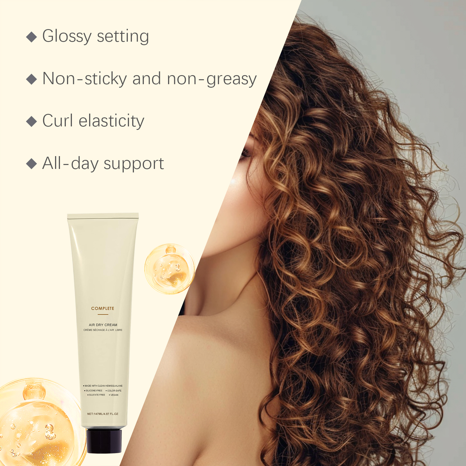Hair Cream for Curly Hair Smoothing Air Dry Cream Keep Hair Fluffy Increase Elasticity Lasting Shaping Reduce Frizzy Hair Care ﻿