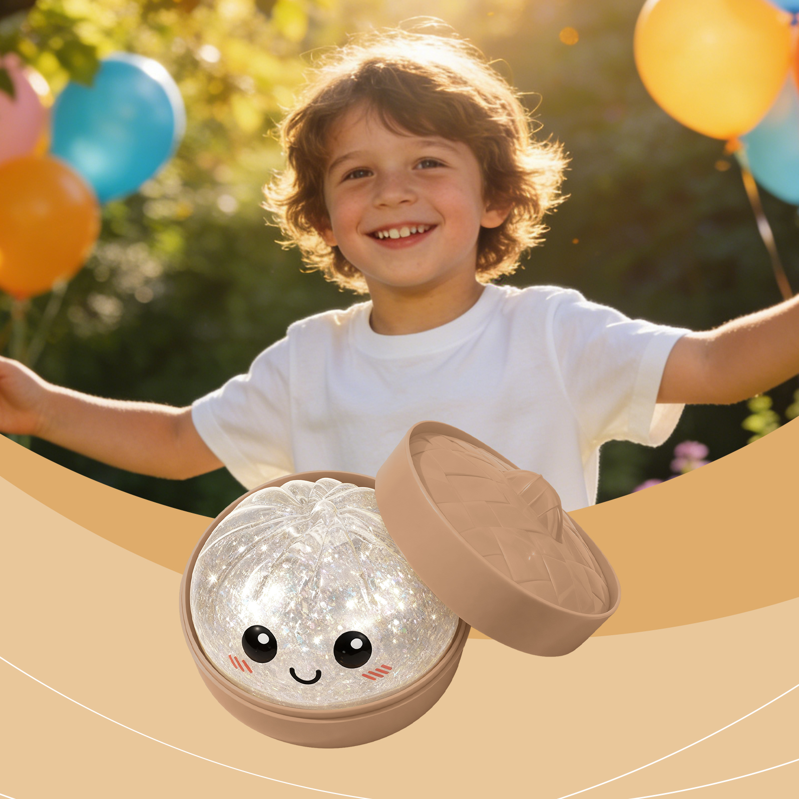 (Clear Pearl) Colorful Crystal Steamed Bun Squeeze Toy Reusable Fun Stress-Relief Slow Rebound Flash Dumpling Desktop Decoration Party Gifts ﻿