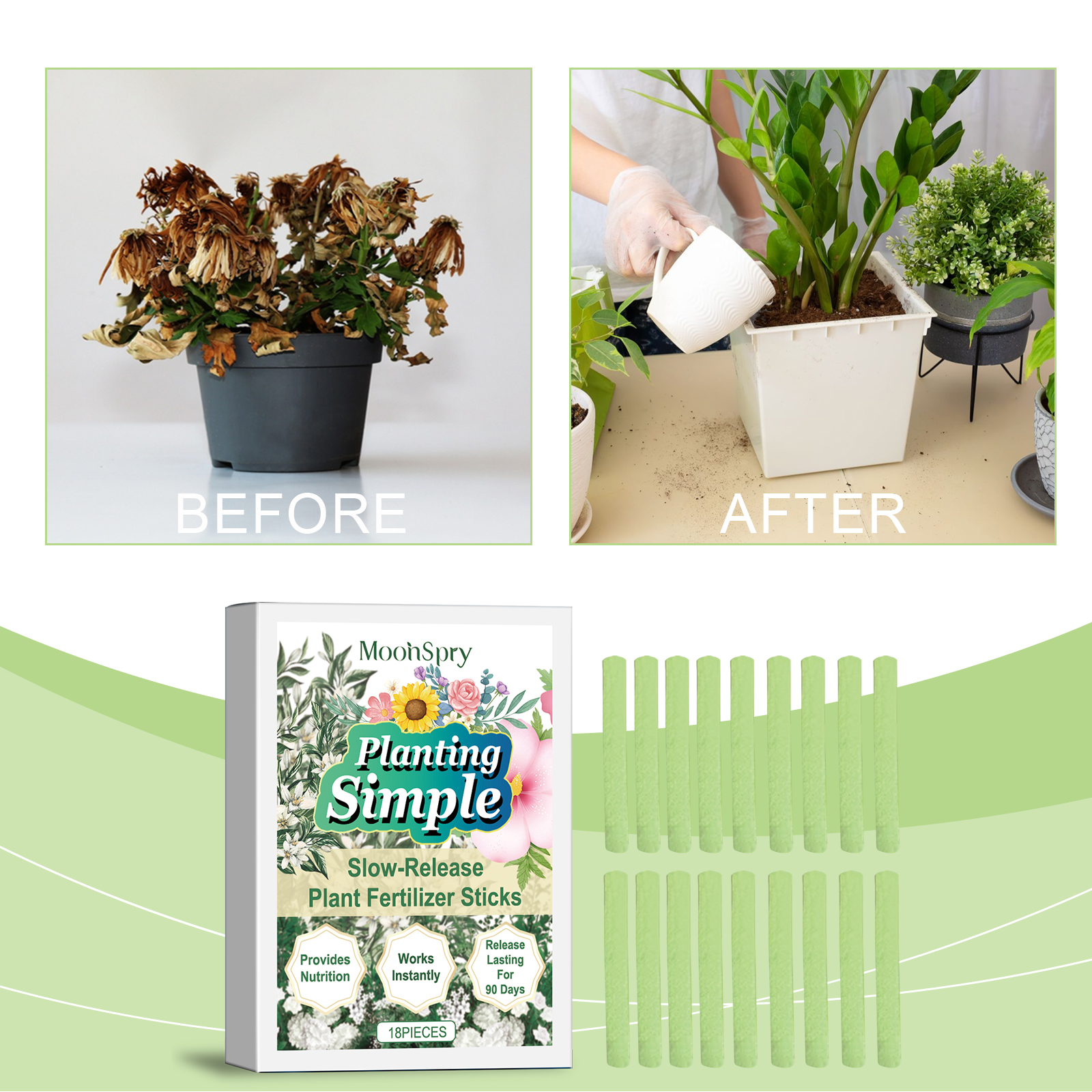 18 pieces Organic Plant Fertilizer Stick Indoor Potted Flower Nutrient Compound Food for Succulent Plant Nutrition Bar