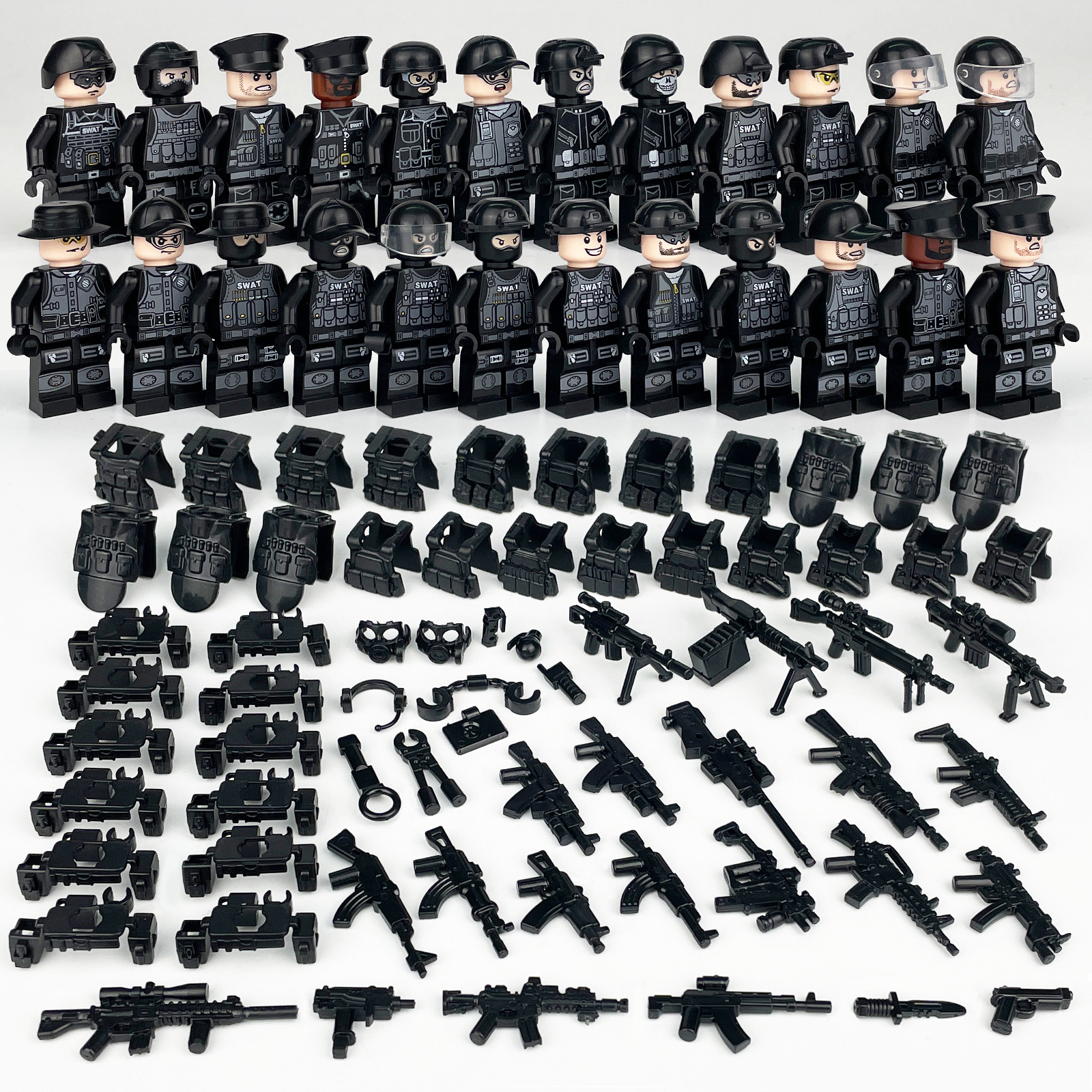 (12 Pcs Polices) Police Mini Figures with Weapons Accessories Black Police Building Blocks Military Strategy Game Toys Role Play Gifts for Kids