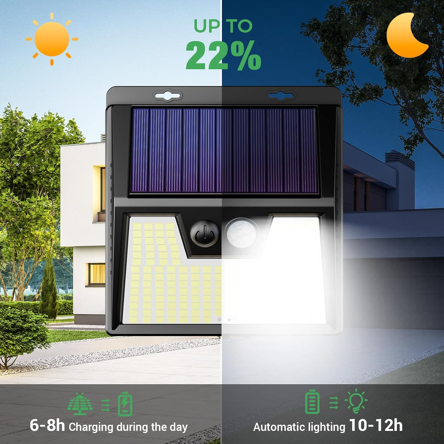 (Black-cool White) 6 Pack Solar Lights Outdoor Garden 176 LED Ultra Bright Security Lights Motion Sensor 3 Modes Waterproof Solar Powered Wall Fence Lights for Outside