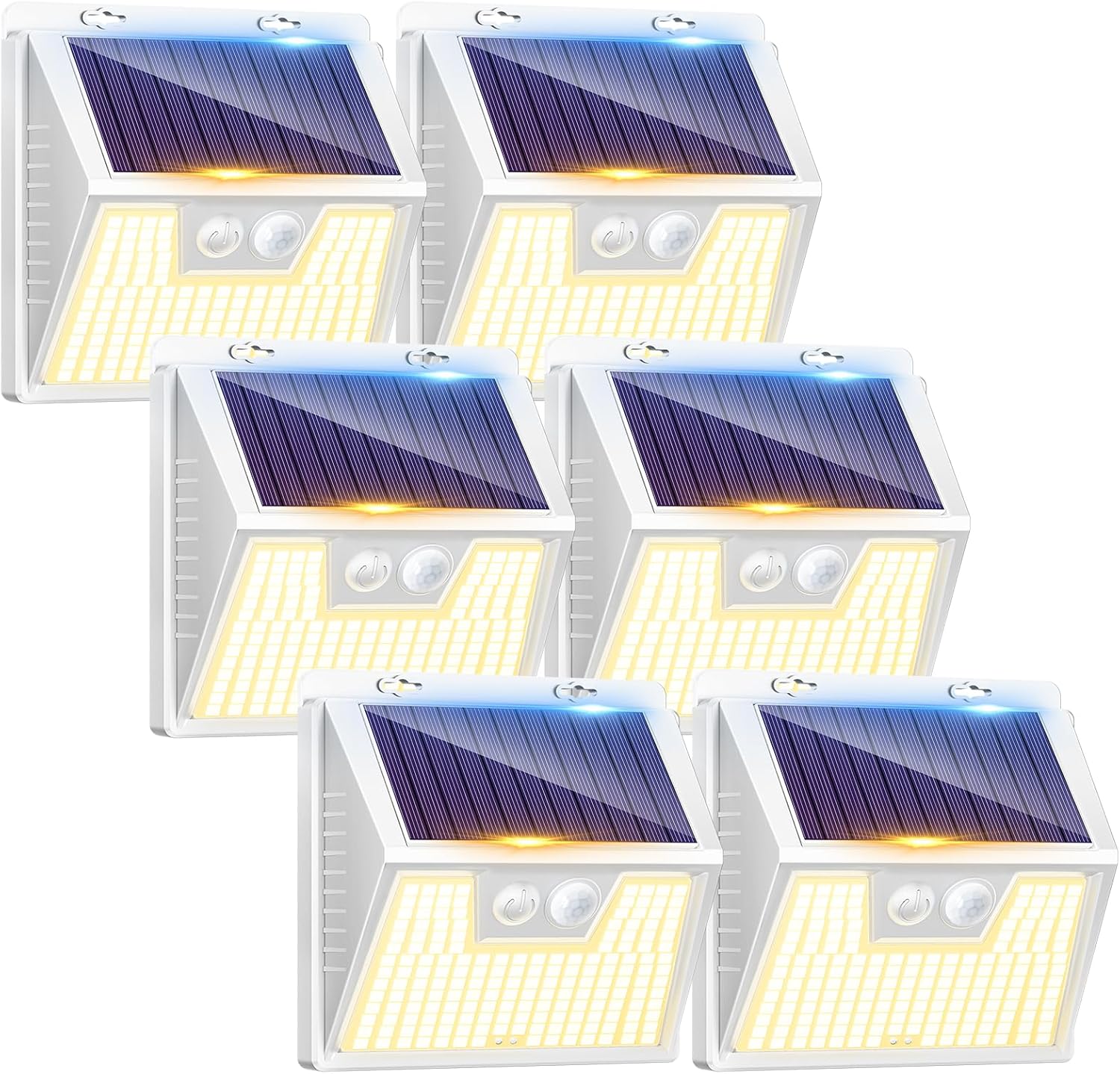 (Black-cool White) 6 Pack Solar Lights Outdoor Garden 176 LED Ultra Bright Security Lights Motion Sensor 3 Modes Waterproof Solar Powered Wall Fence Lights for Outside
