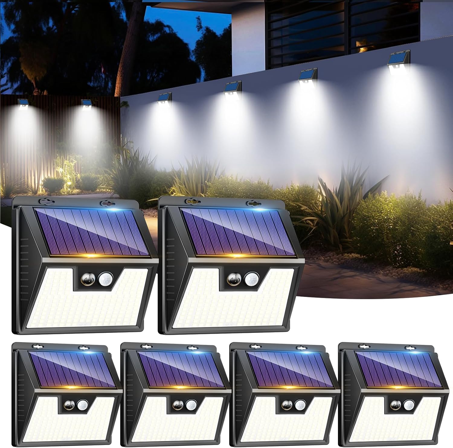 6 Pack Solar Lights Outdoor Garden 176 LED Ultra Bright Security Lights Motion Sensor 3 Modes Waterproof Solar Powered Wall Fence Lights for Outside