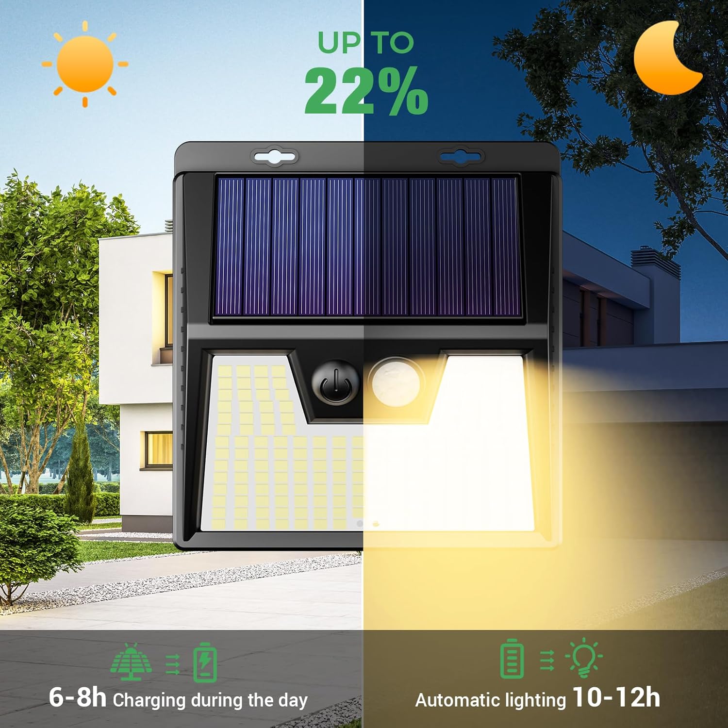 (Black-cool White) 6 Pack Solar Lights Outdoor Garden 176 LED Ultra Bright Security Lights Motion Sensor 3 Modes Waterproof Solar Powered Wall Fence Lights for Outside