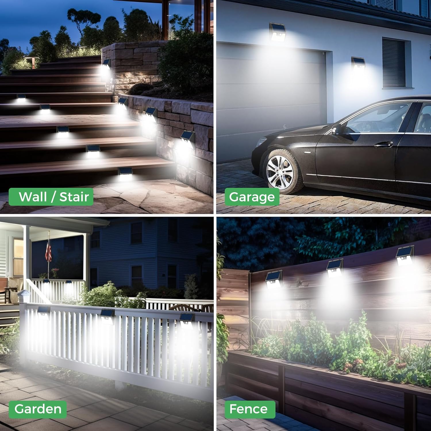 (Black-cool White) 6 Pack Solar Lights Outdoor Garden 176 LED Ultra Bright Security Lights Motion Sensor 3 Modes Waterproof Solar Powered Wall Fence Lights for Outside