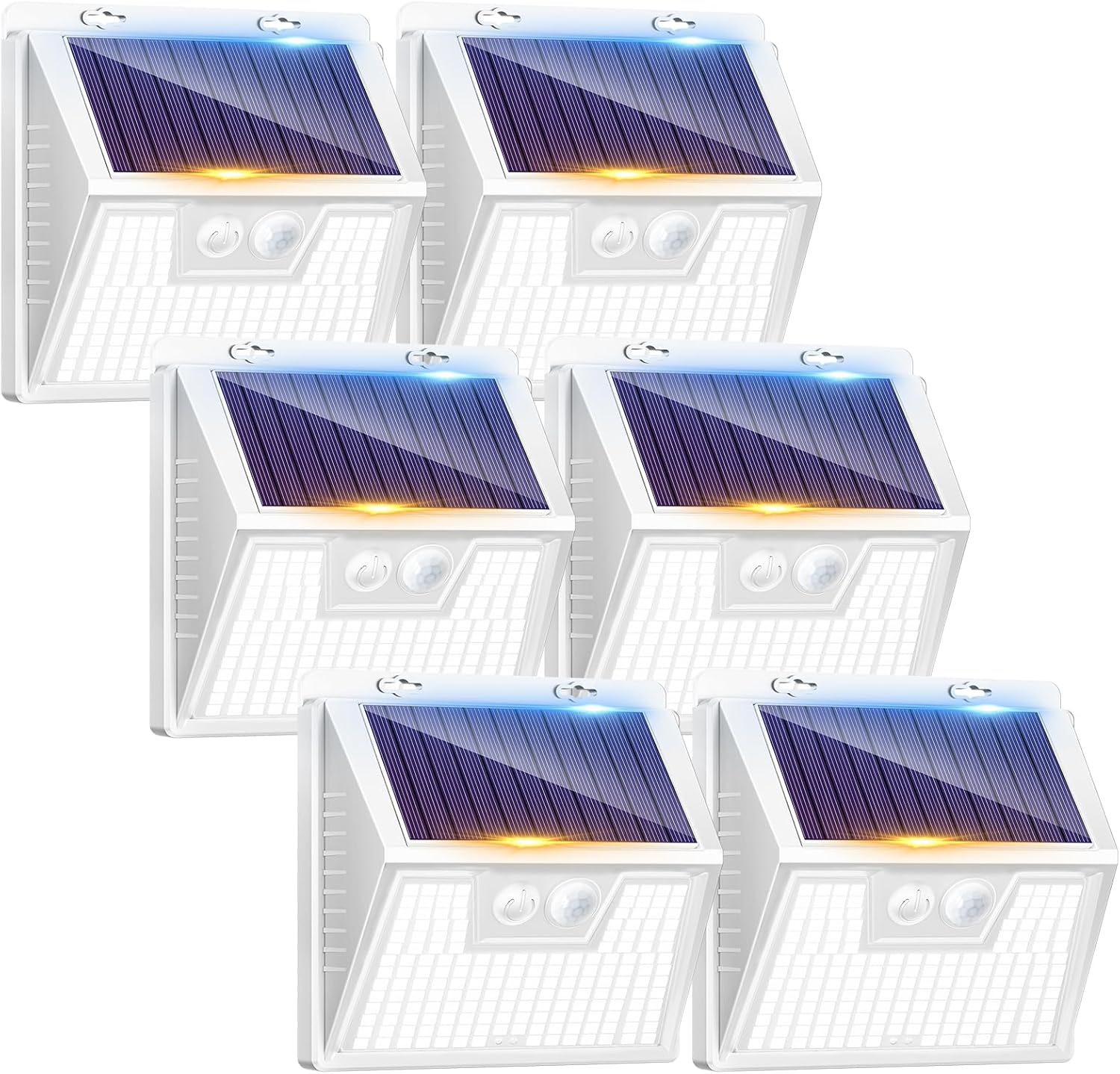 (Black-cool White) 6 Pack Solar Lights Outdoor Garden 176 LED Ultra Bright Security Lights Motion Sensor 3 Modes Waterproof Solar Powered Wall Fence Lights for Outside