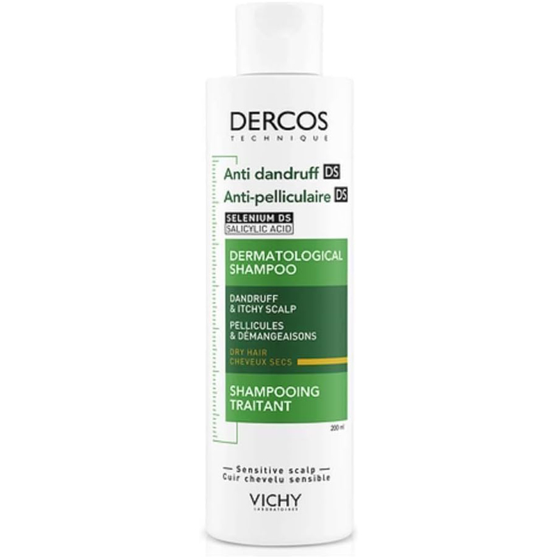 Vichy Dercos Anti-Dandruff Dermatological Shampoo Dry Hair Sensitive Scalp with Salicylic Acid Selenium Sulfide 200ml Soothes Itchiness Nourishes Healthy Scalp