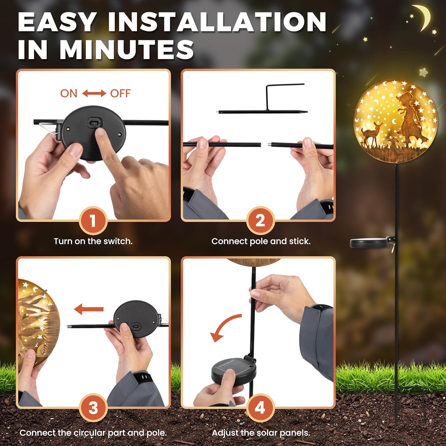 (Shepherd With Deer) Solar Lights Outdoor Garden Waterproof Metal Solar Stake Lights Garden Lights Ornaments for Pathway Lawn Yard and Patio