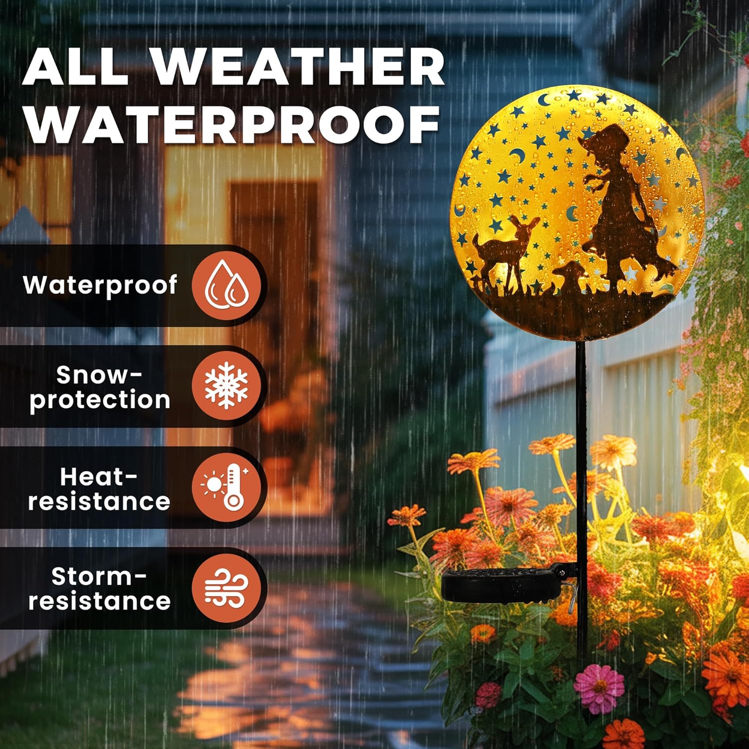 (Shepherd With Deer) Solar Lights Outdoor Garden Waterproof Metal Solar Stake Lights Garden Lights Ornaments for Pathway Lawn Yard and Patio
