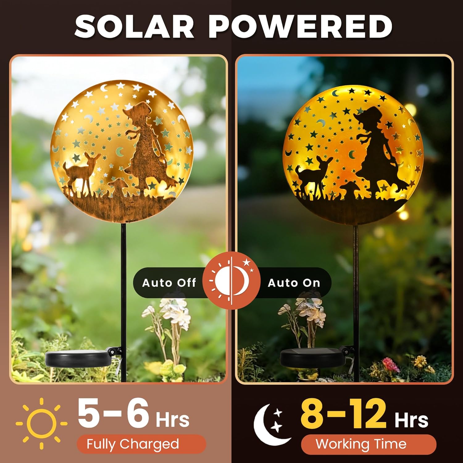(Shepherd With Deer) Solar Lights Outdoor Garden Waterproof Metal Solar Stake Lights Garden Lights Ornaments for Pathway Lawn Yard and Patio