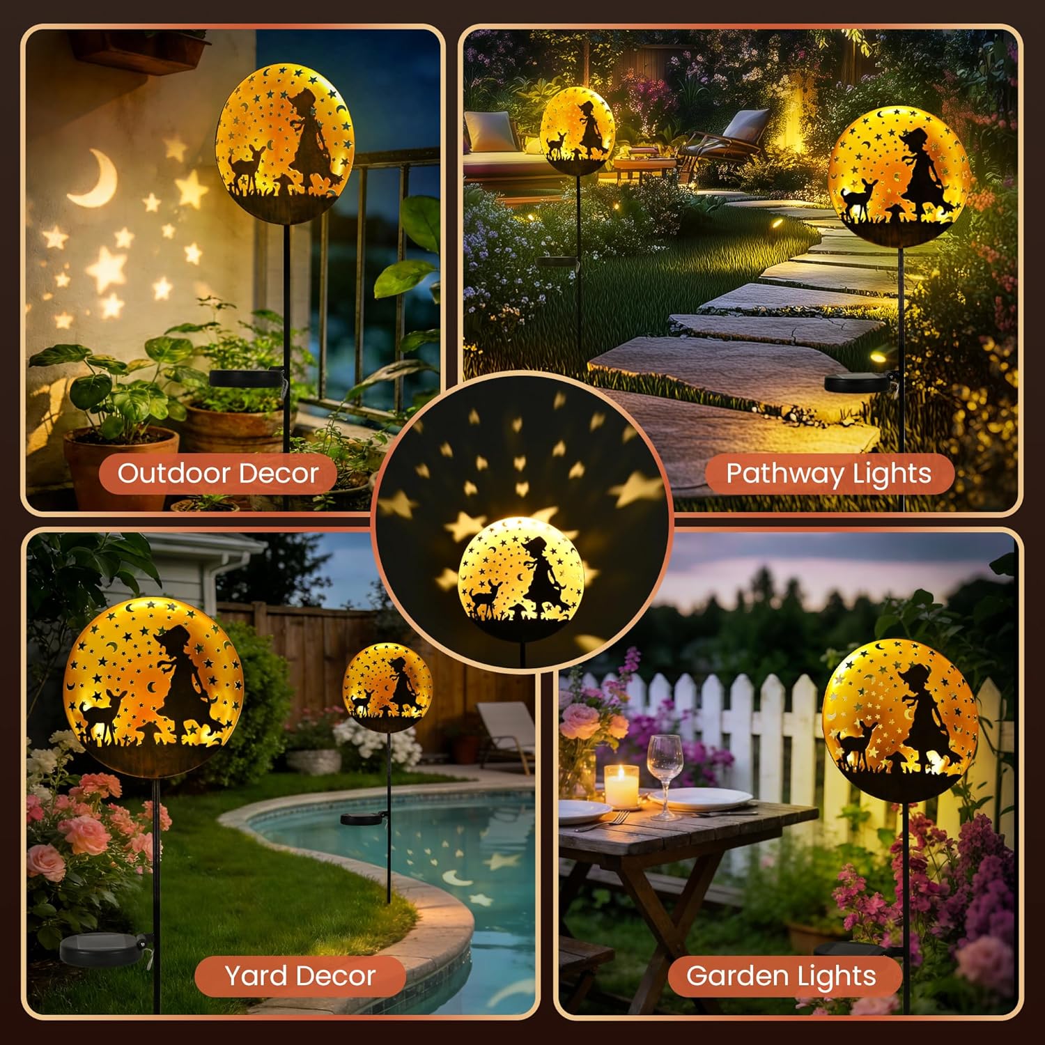 (Shepherd With Deer) Solar Lights Outdoor Garden Waterproof Metal Solar Stake Lights Garden Lights Ornaments for Pathway Lawn Yard and Patio