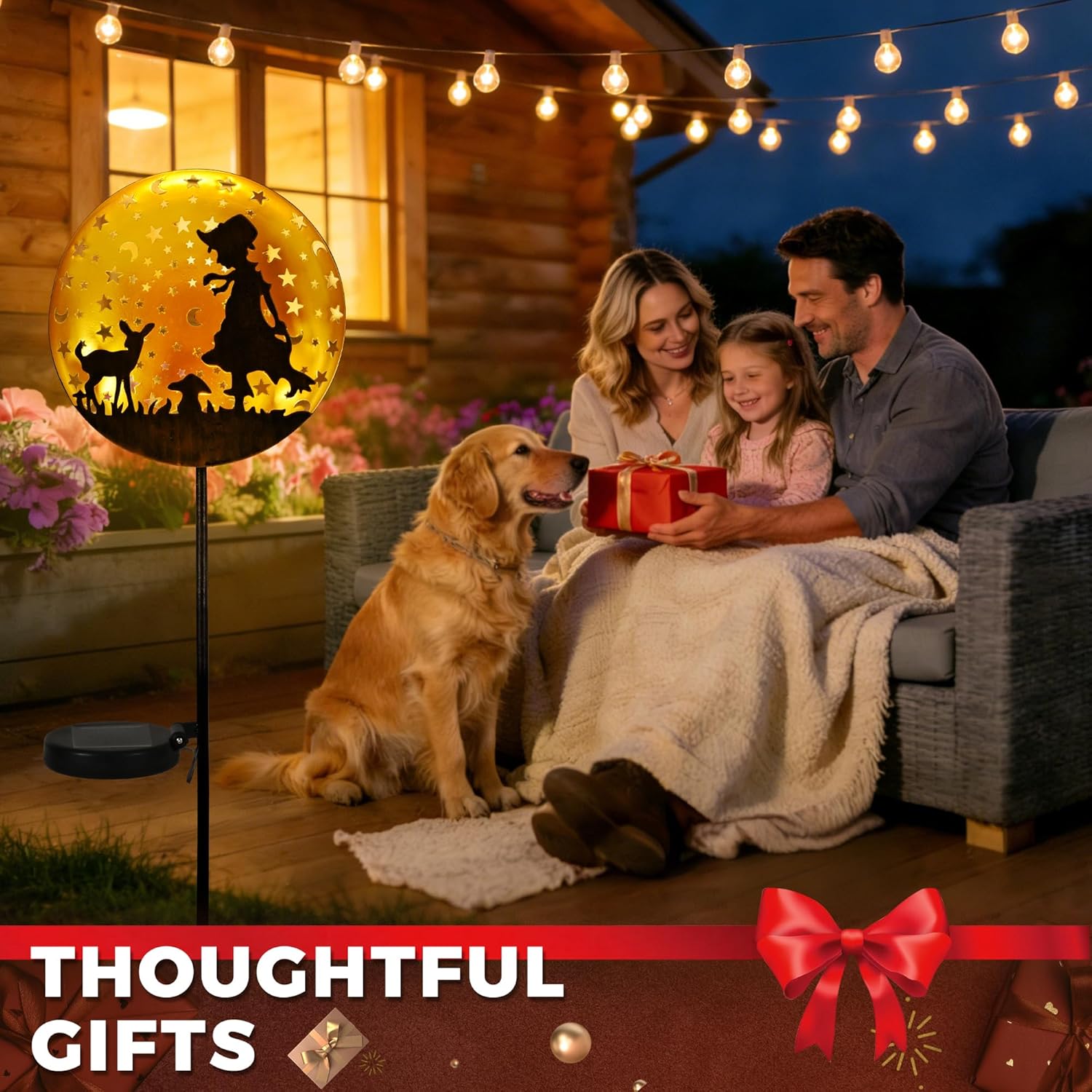 (Shepherd With Deer) Solar Lights Outdoor Garden Waterproof Metal Solar Stake Lights Garden Lights Ornaments for Pathway Lawn Yard and Patio