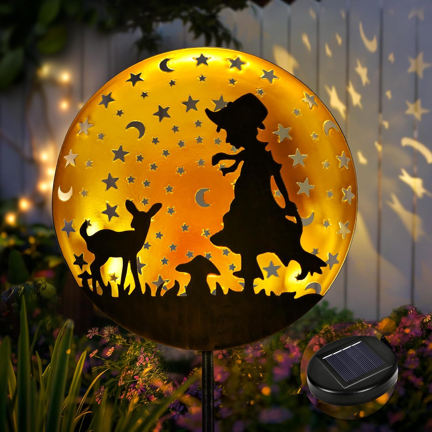 (Shepherd With Deer) Solar Lights Outdoor Garden Waterproof Metal Solar Stake Lights Garden Lights Ornaments for Pathway Lawn Yard and Patio
