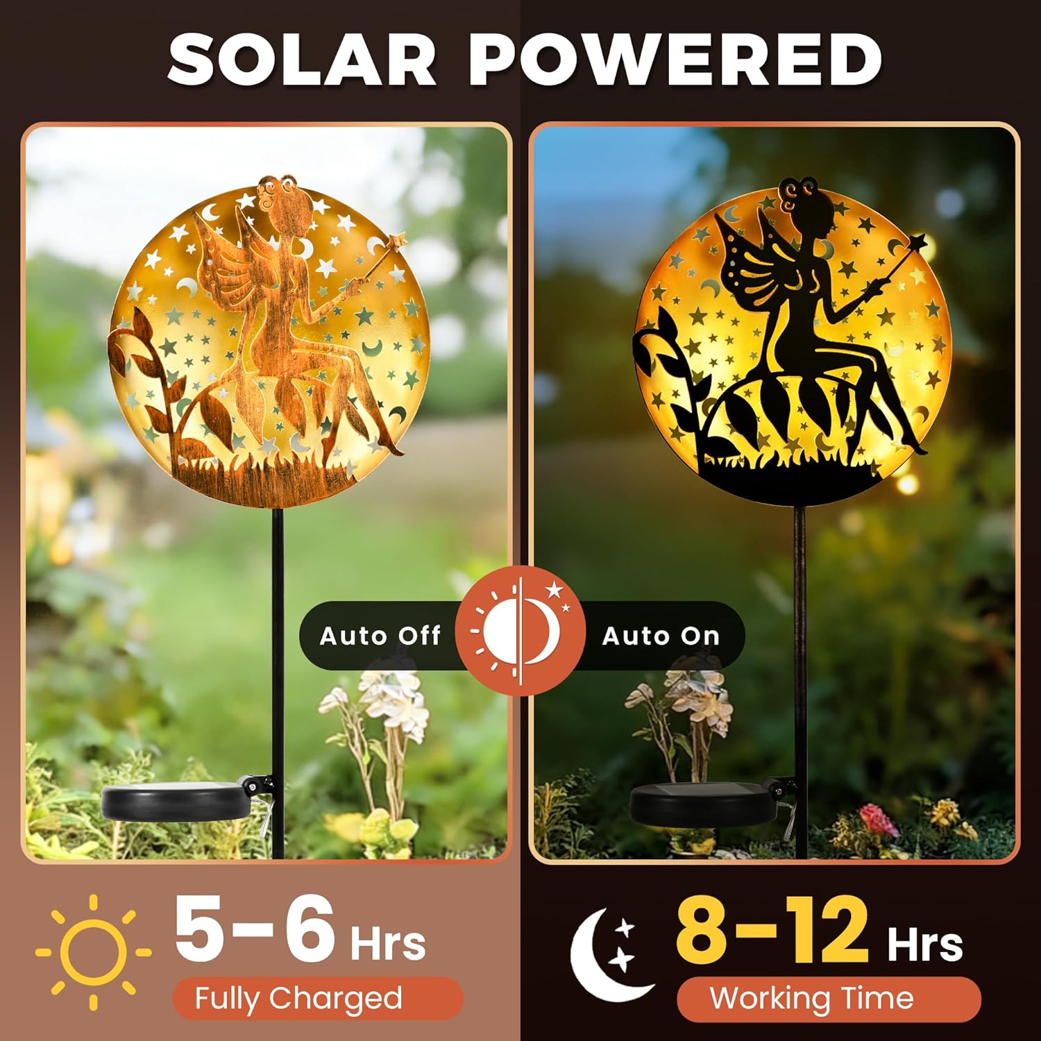 (Shepherd With Deer) Solar Lights Outdoor Garden Waterproof Metal Solar Stake Lights Garden Lights Ornaments for Pathway Lawn Yard and Patio
