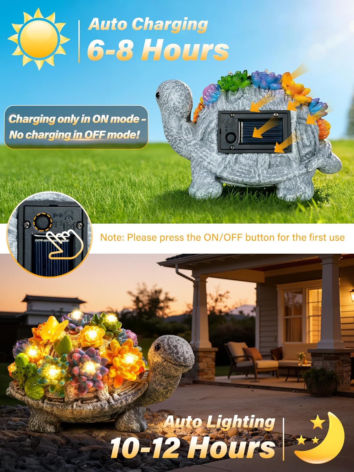 Women Mum Gifts Solar Turtle Garden Ornaments with LED Lights Mothers Day Birthday Gift Ideas for Grandma Older Ladies Unique Tortoise Statue Gardening 