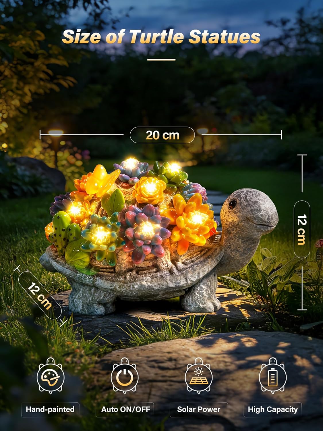 Women Mum Gifts Solar Turtle Garden Ornaments with LED Lights Mothers Day Birthday Gift Ideas for Grandma Older Ladies Unique Tortoise Statue Gardening 