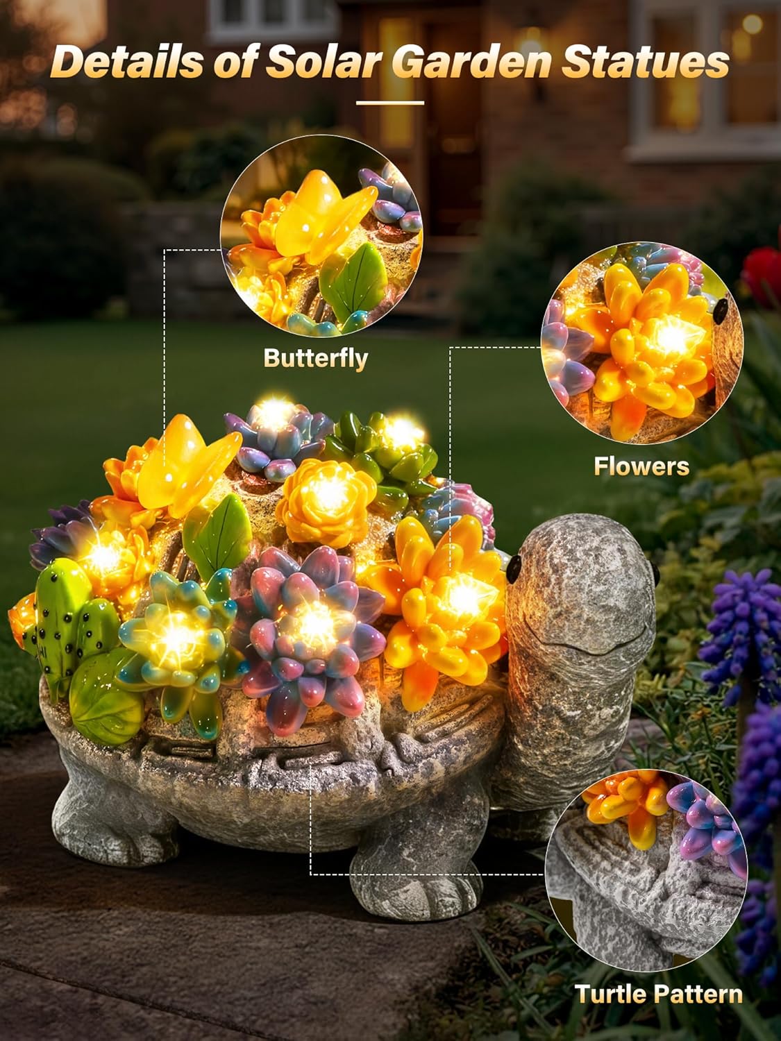 Women Mum Gifts Solar Turtle Garden Ornaments with LED Lights Mothers Day Birthday Gift Ideas for Grandma Older Ladies Unique Tortoise Statue Gardening 