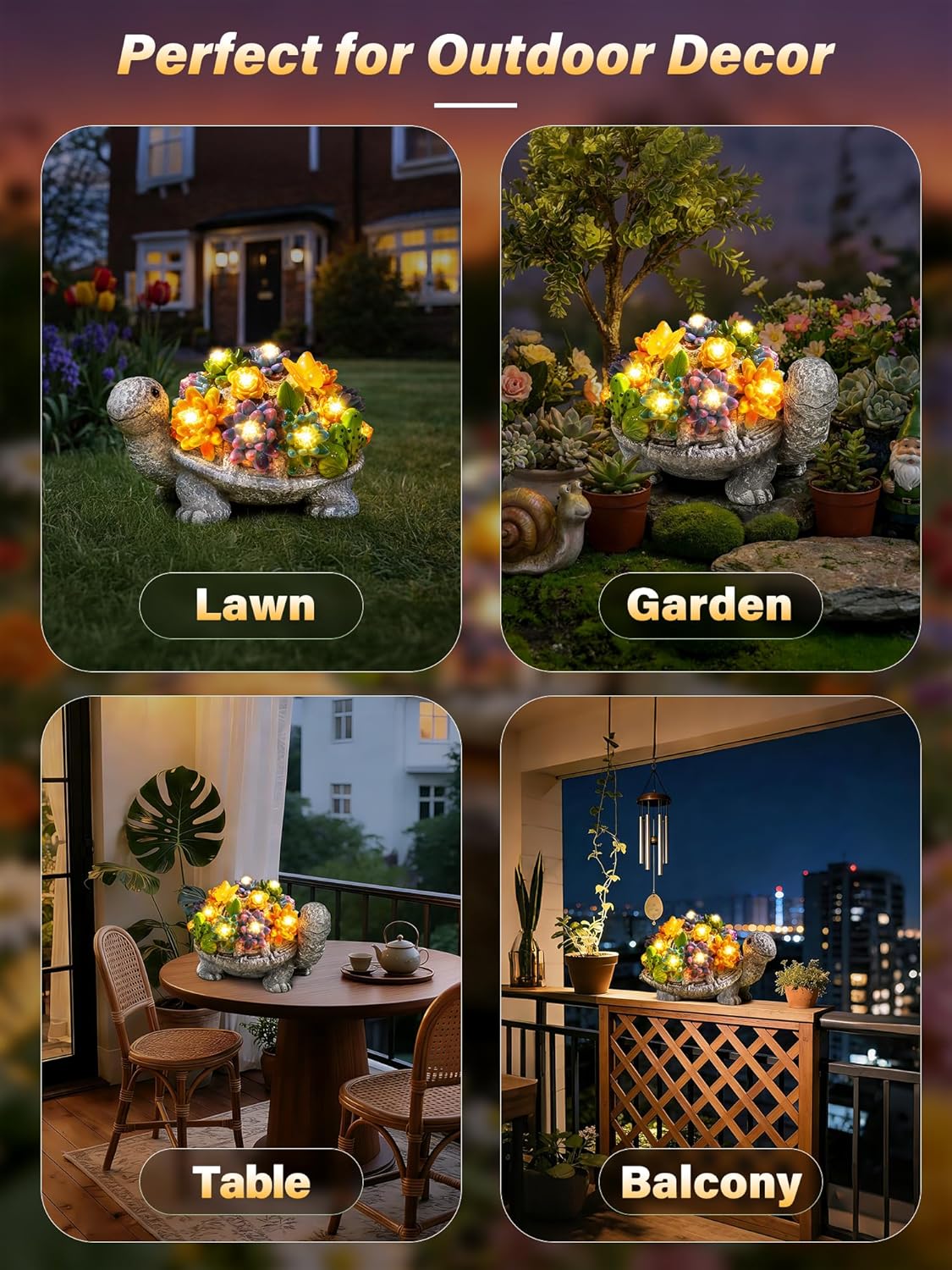 Women Mum Gifts Solar Turtle Garden Ornaments with LED Lights Mothers Day Birthday Gift Ideas for Grandma Older Ladies Unique Tortoise Statue Gardening 