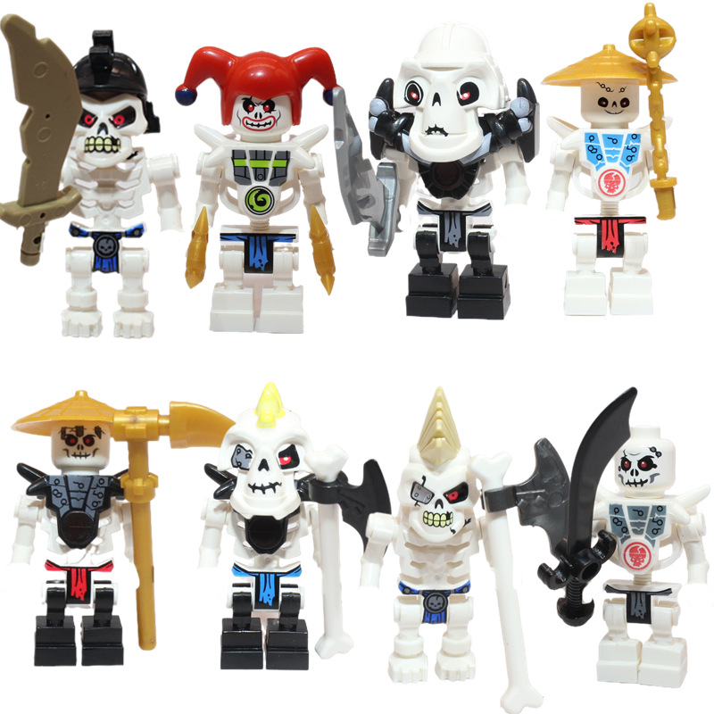 (8 PCS C) Ninja Mini Figure Building Blocks Skull Wizard Anime Doll Model Brick Kid Toys Christmas Gifts