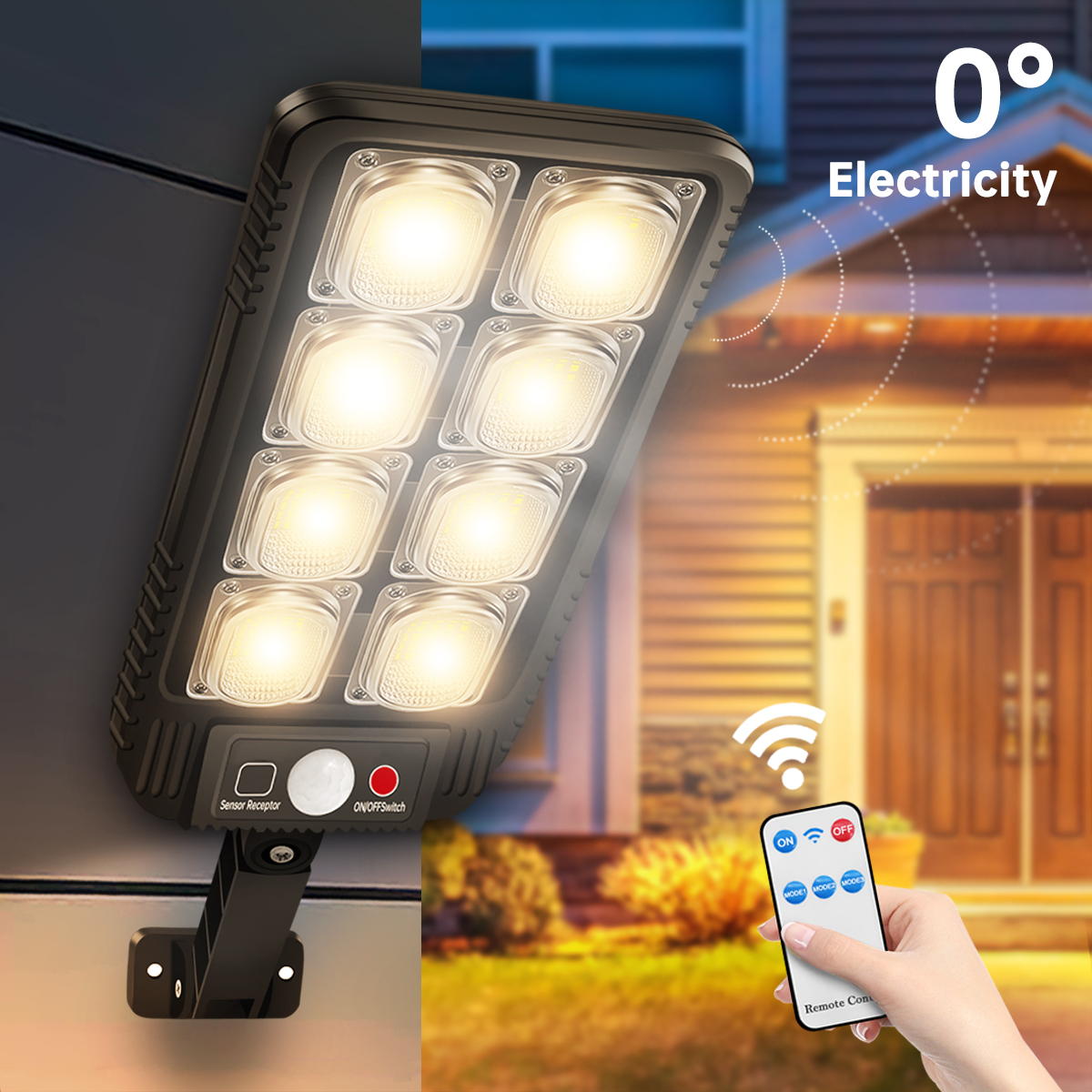 (200led White) Solar Street Lights Outdoor Waterproof Solar Lamp with Remote Control 3 Working Modes IP65 Waterproof for Garden Wall Yard