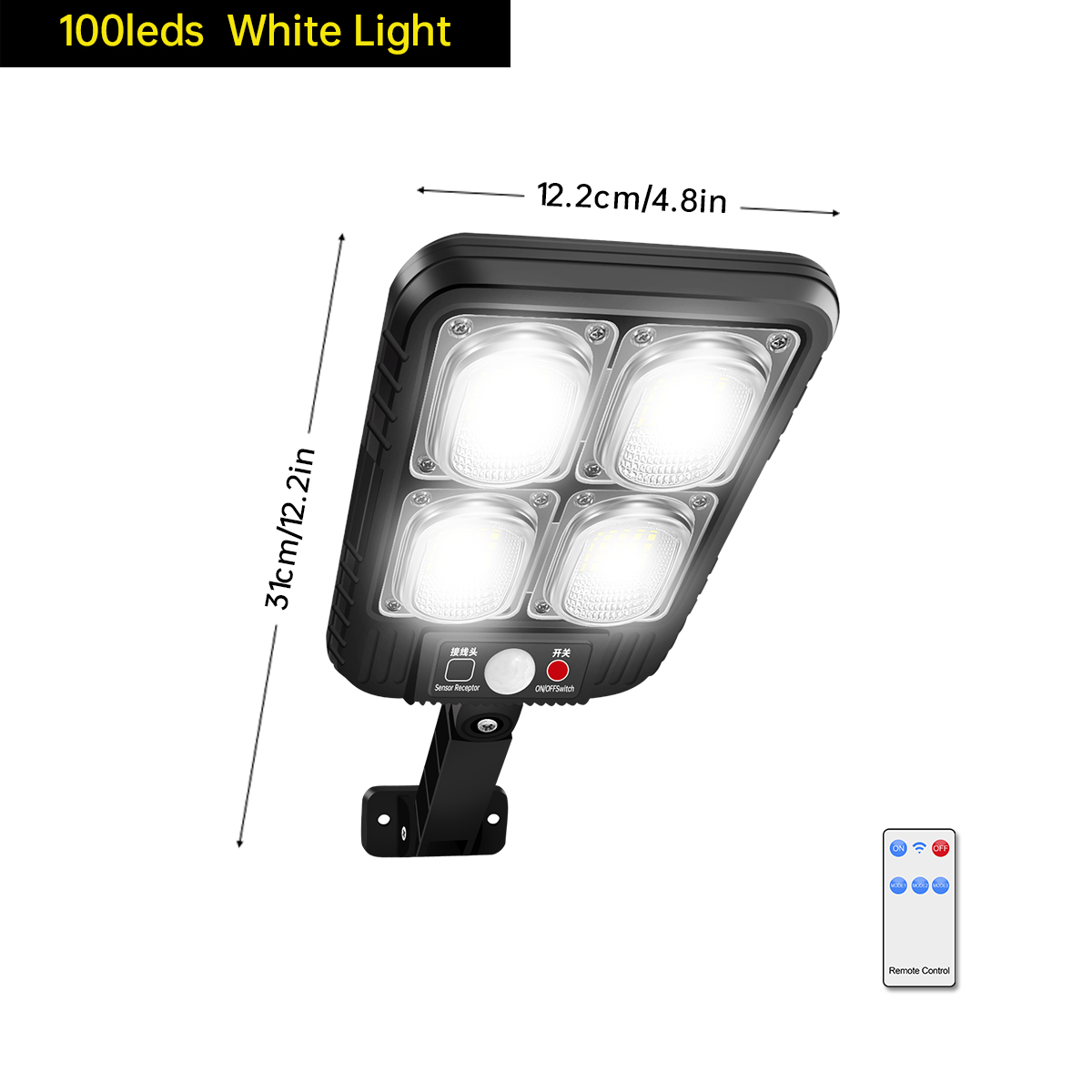 (200led White) Solar Street Lights Outdoor Waterproof Solar Lamp with Remote Control 3 Working Modes IP65 Waterproof for Garden Wall Yard