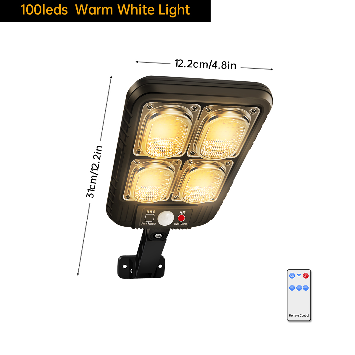 (200led White) Solar Street Lights Outdoor Waterproof Solar Lamp with Remote Control 3 Working Modes IP65 Waterproof for Garden Wall Yard