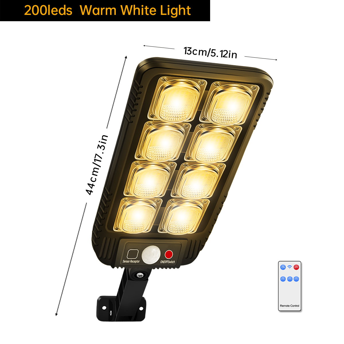 (200led White) Solar Street Lights Outdoor Waterproof Solar Lamp with Remote Control 3 Working Modes IP65 Waterproof for Garden Wall Yard
