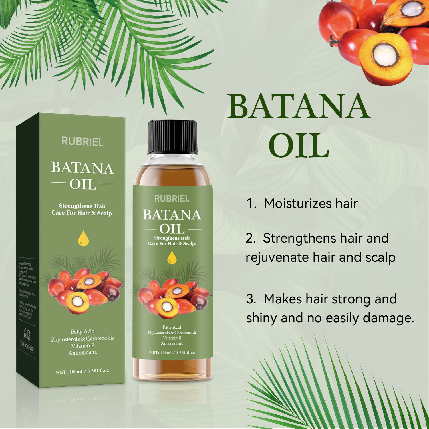 Batana Hair Oil Moisturizing Strengthening Anti Hair Loss For Thicker Fuller Hair Daily Scalp And Strand Care 100ml