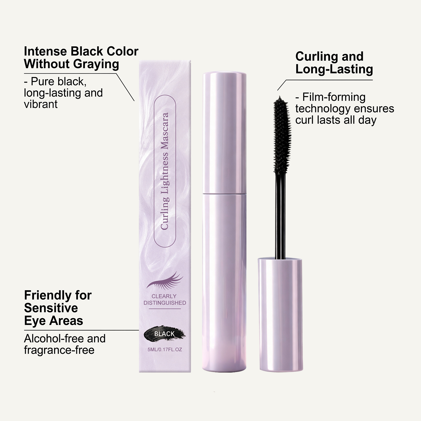 Light Curling Mascara Black Texture Light Natural Smooth Easy Makeup Daily Convenient Coating Shaping Eyelash Cosmetic