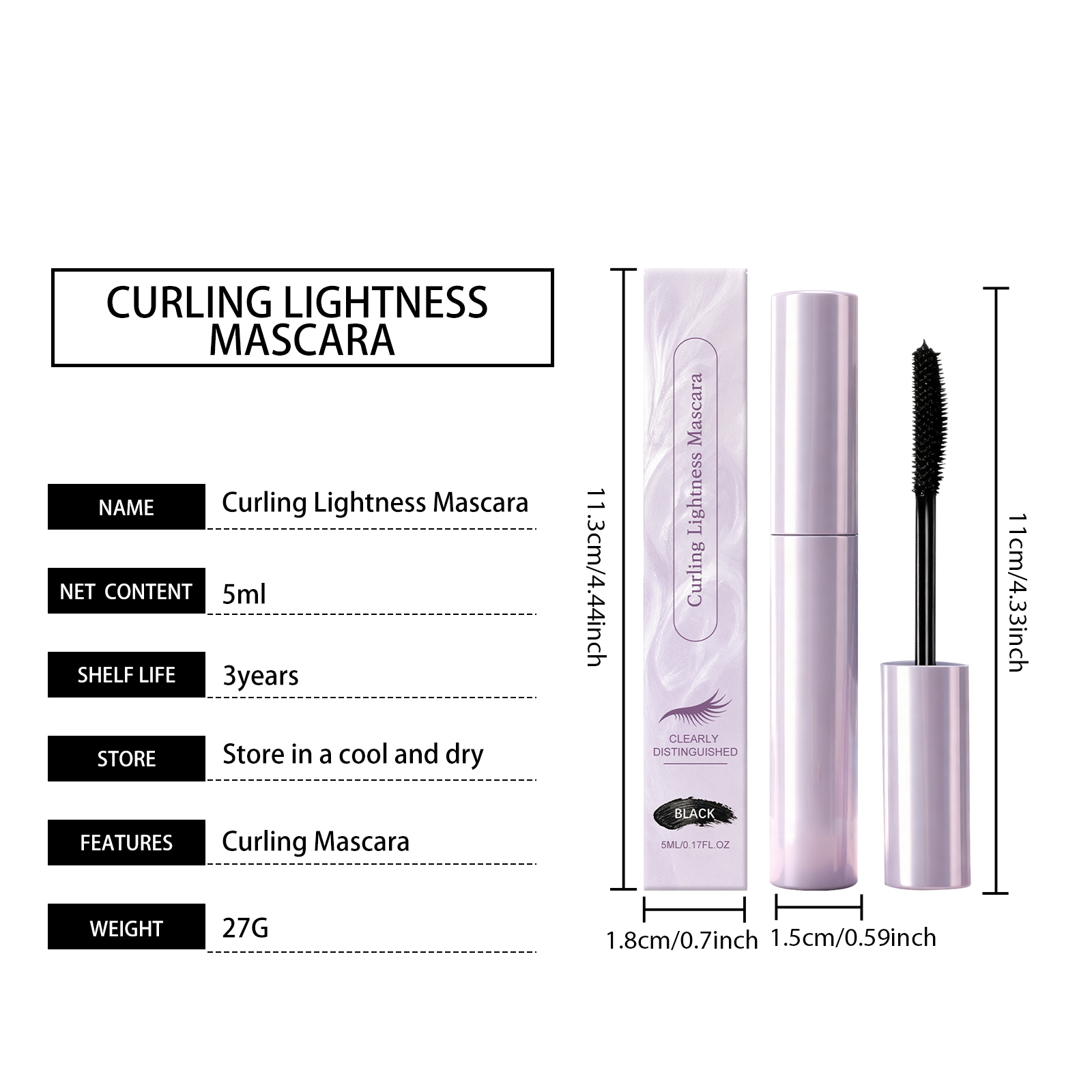 Light Curling Mascara Black Texture Light Natural Smooth Easy Makeup Daily Convenient Coating Shaping Eyelash Cosmetic