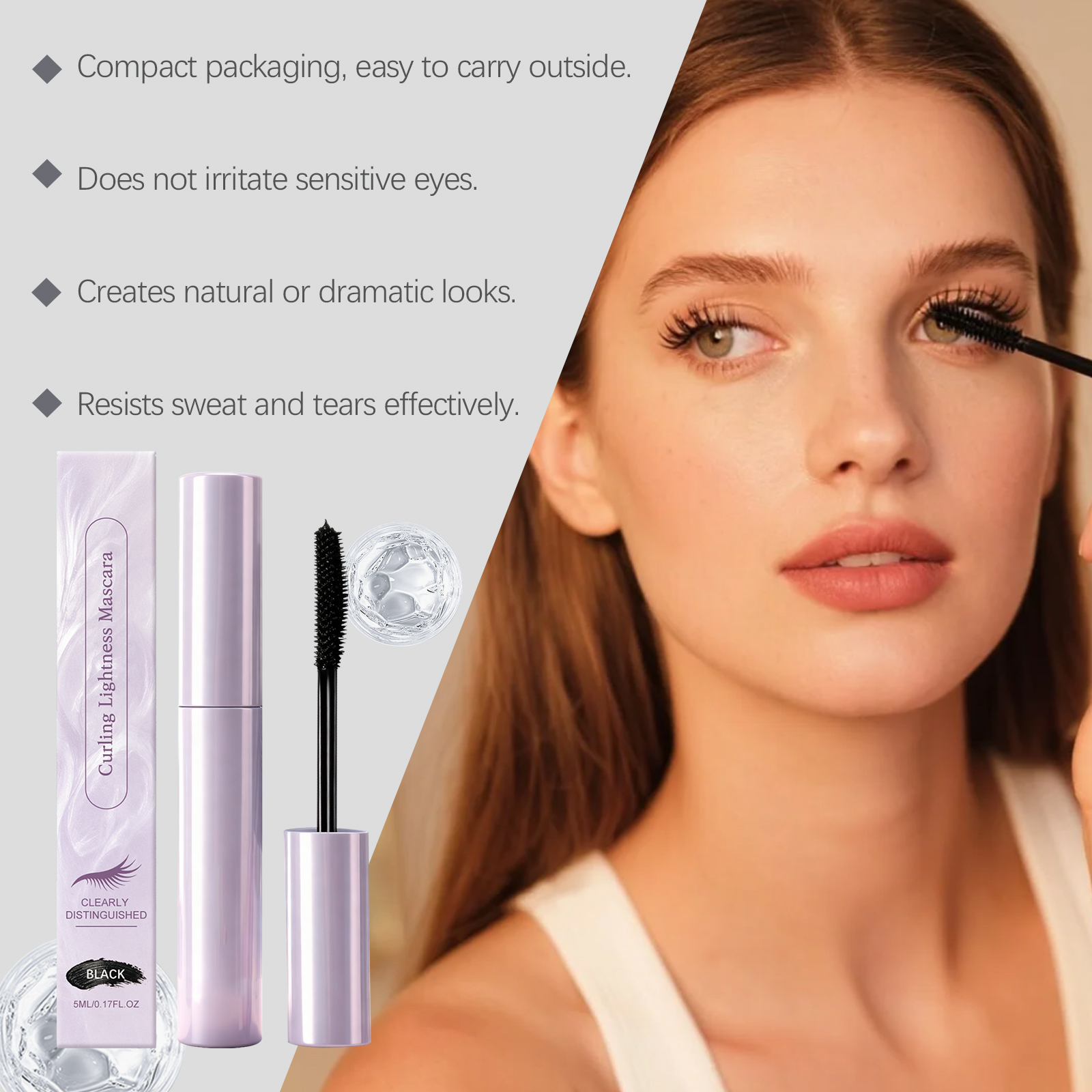 Light Curling Mascara Black Texture Light Natural Smooth Easy Makeup Daily Convenient Coating Shaping Eyelash Cosmetic