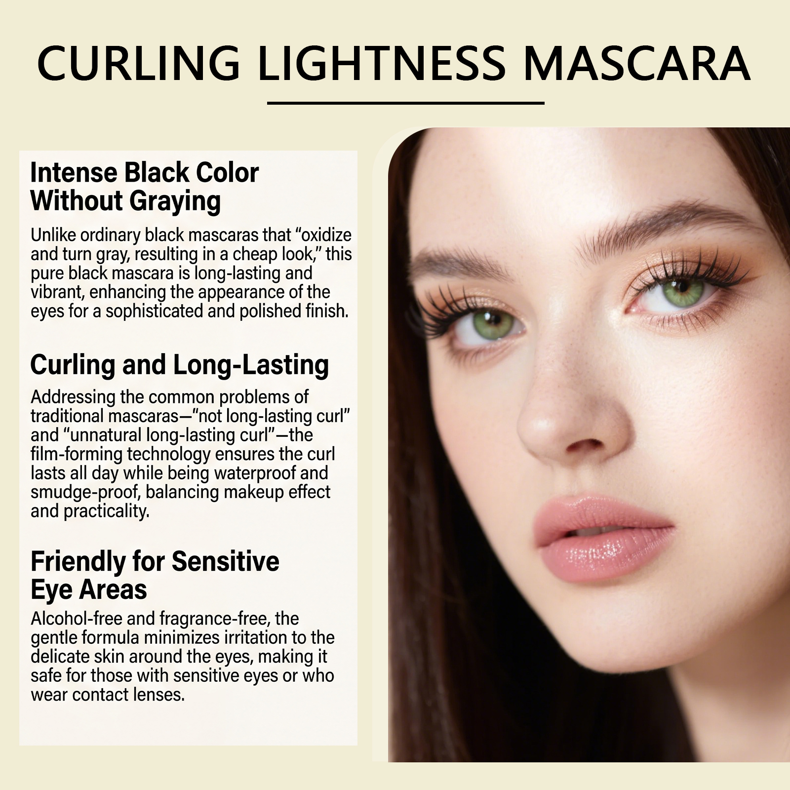 Light Curling Mascara Black Texture Light Natural Smooth Easy Makeup Daily Convenient Coating Shaping Eyelash Cosmetic