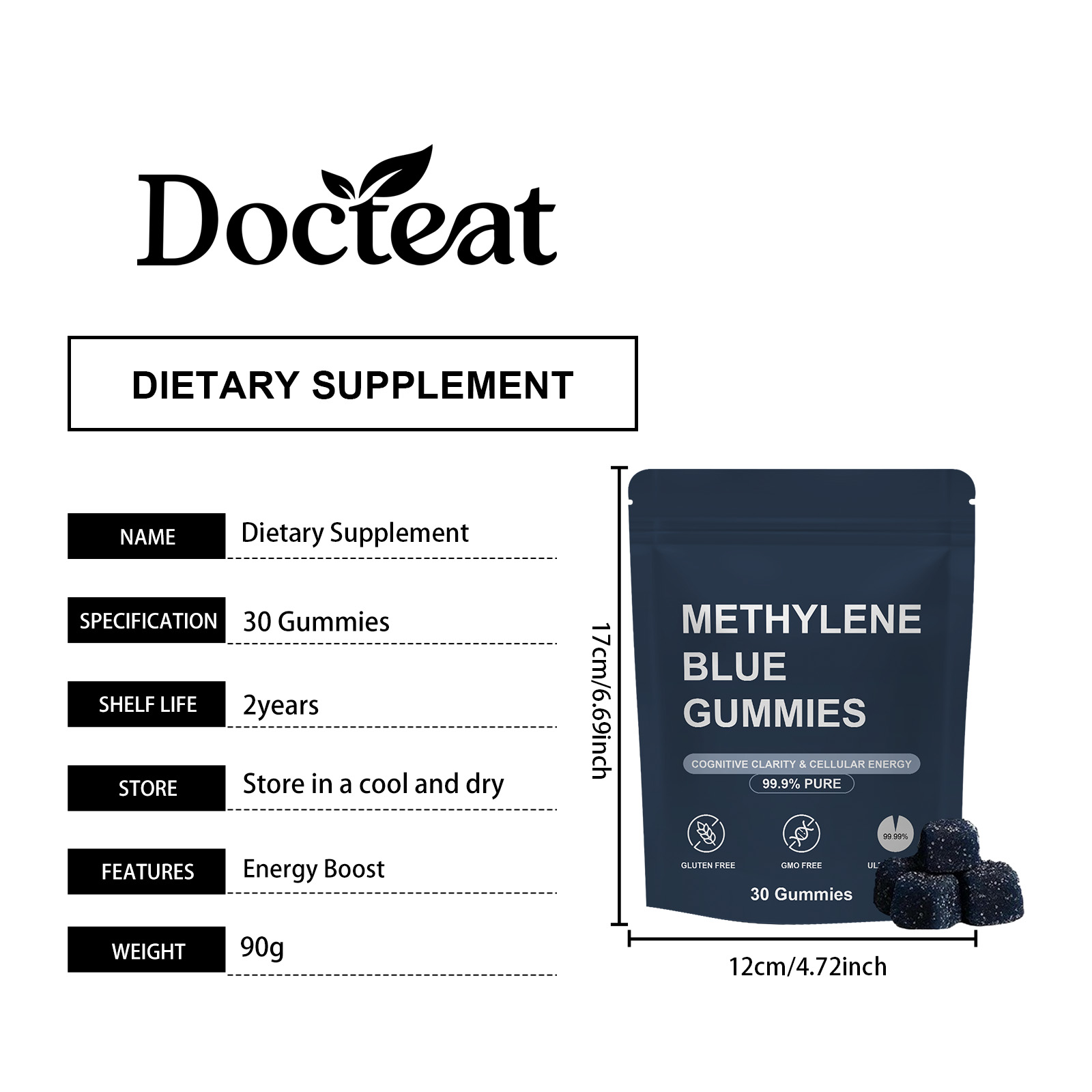 Methylene Blue Vitality Support Gummies Daily Mild Formula Nurture Body Slim Boost Energy For Daily Oral Intake