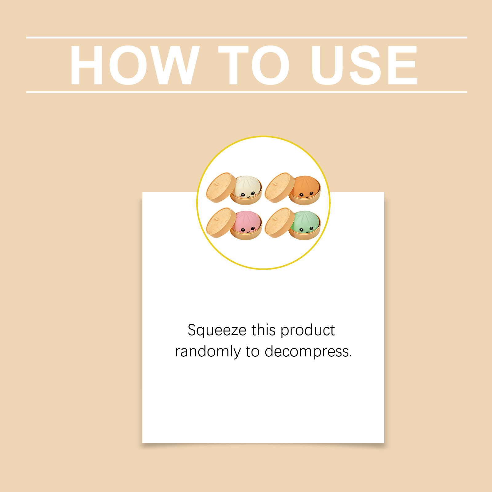 (Pink) Beige Bun Squishy Soft NonSticky Squeeze Rebound Simulated Fun StressRelief Portable Carry Play Toy