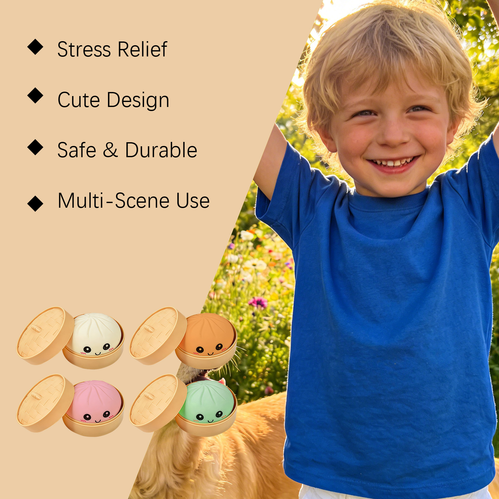 (Pink) Beige Bun Squishy Soft NonSticky Squeeze Rebound Simulated Fun StressRelief Portable Carry Play Toy